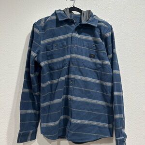 O'Neill Landmarked Stripe Hooded Heavy Duty Flannel Button Shirt Size Medium NWT